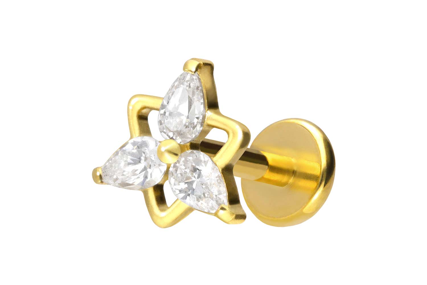 Titan Labret Piercing mit Push Fit KRISTALLBLUME